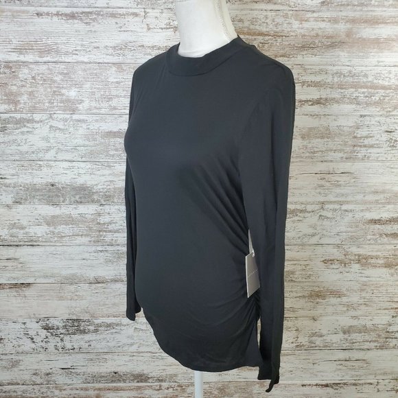 Chelsea28 Black Long Sleeve Crew Neck Scrunch Side Blouse Top Size L - Picture 5 of 8